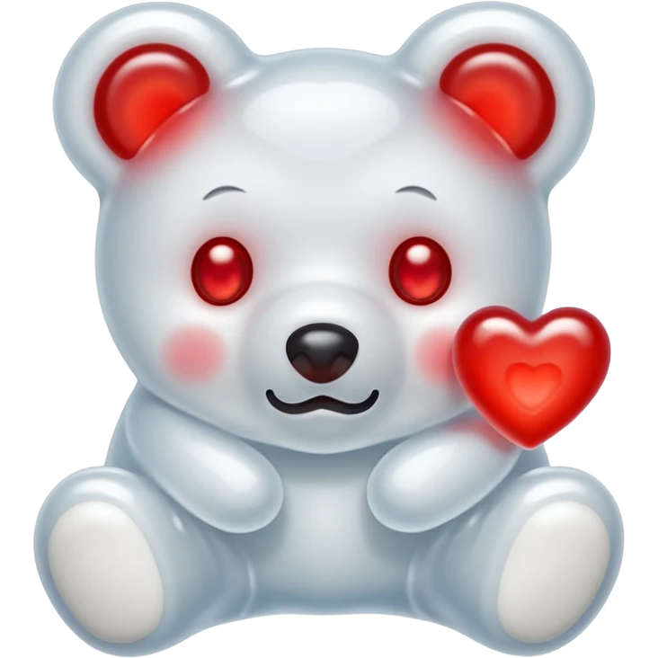 White heart-shaped jelly bear with red eyes emoji