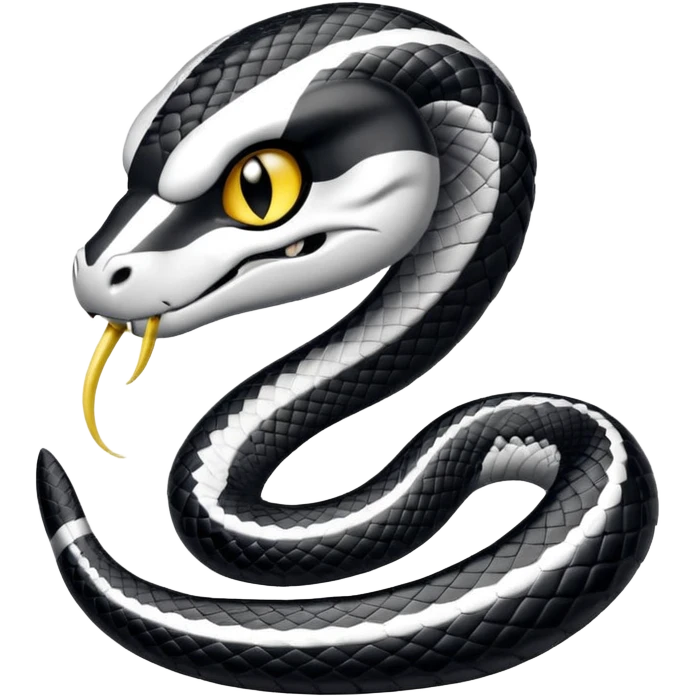 Кобра с чёрными и белыми глазами и чёрной и белой молниями из глаз. У неё чёрно-белая футбольная форма с надписью FangElite emoji