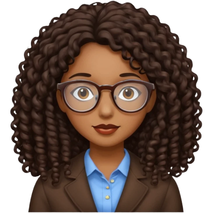 Chica con cabello rizado largo color cafe oscuro ,piel morena que use lentes. emoji