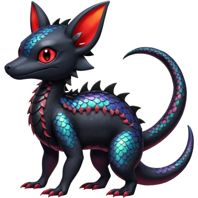 Scaley Exotic Salandit-Noibat-Umbreon-Fakémon-hybrid-creature (full body)  emoji