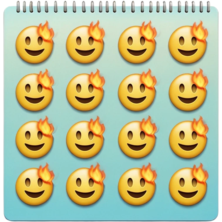 A page from a wall calendar that starts burning from the bottom right corner. Use soft and pastel tones. Make the emoji image resemble the basic set of smileys like on the iPhone. emoji