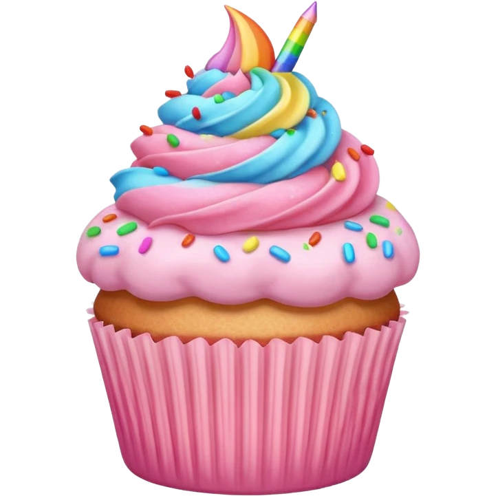pastel pink cupcake with rainbow sprinkles emoji