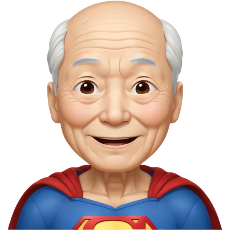 Chinese elderly dressed as Superman laughing exeedingly with closed eyes and tear drops emoji