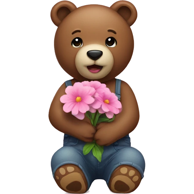 Teddybaer holding a pink flower  emoji