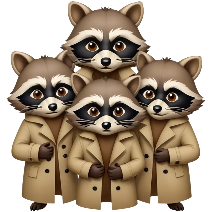 three raccoons stacked on top of each other wearing a trench coat emoji