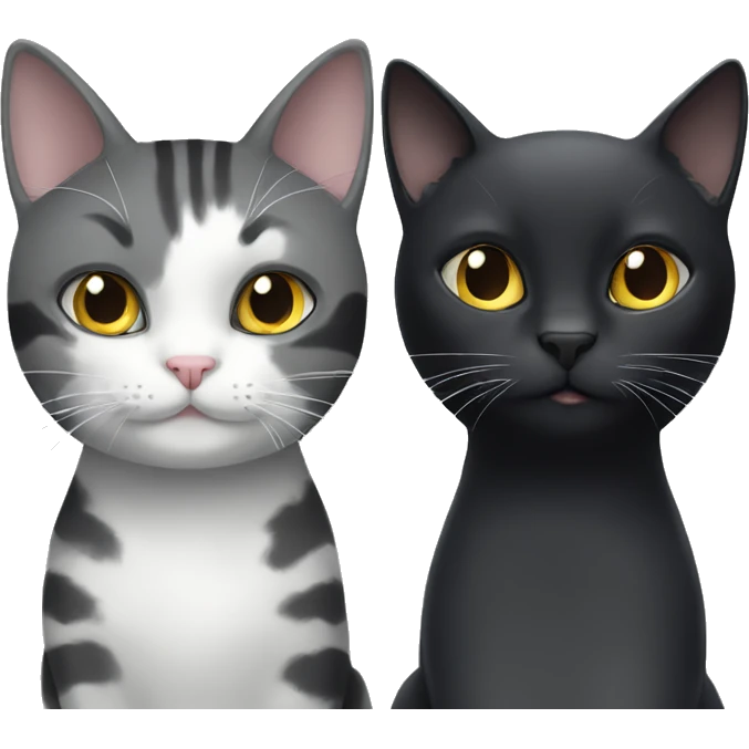 A black cat and a grey and white cat emoji