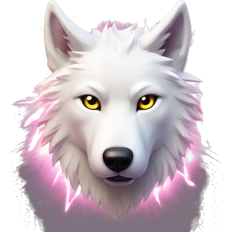 Lightning running sparkling glitter white wolf snarling huge eyes sun halo black white pink red yellow emoji