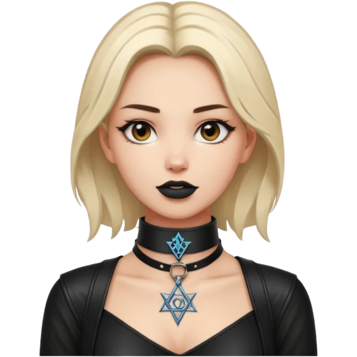 Leather choker with sigil around woman’s neck, pulse visible, dominance tone emoji