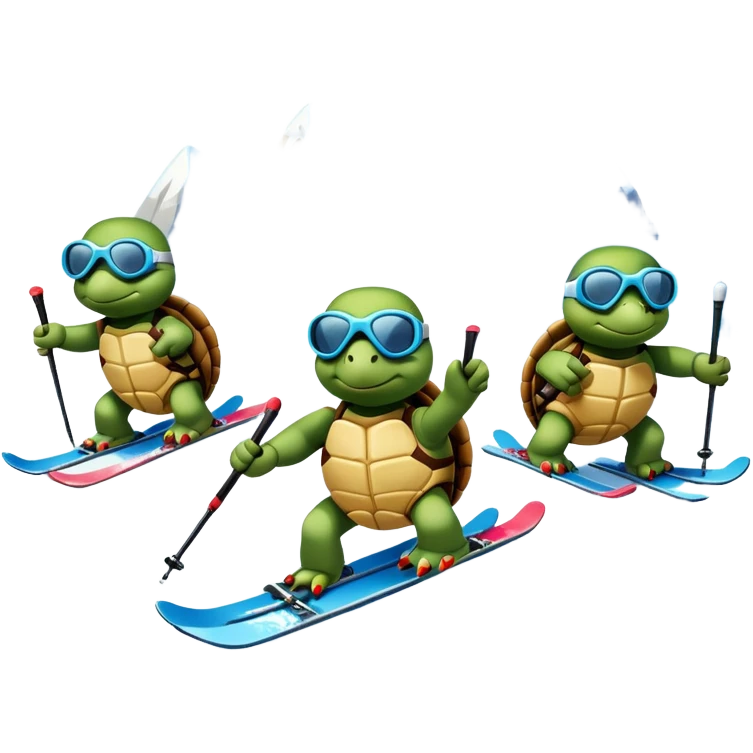 Three turtles skiing ￼ emoji