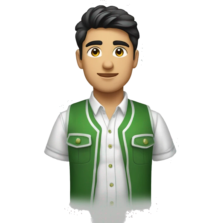 JOVEN MORENO DELGADO DE LA CARA CON CAMISA BLANCA Y CHALECO VERDE emoji