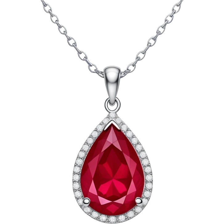 teardrop ruby pendant with silver chain and white stones emoji