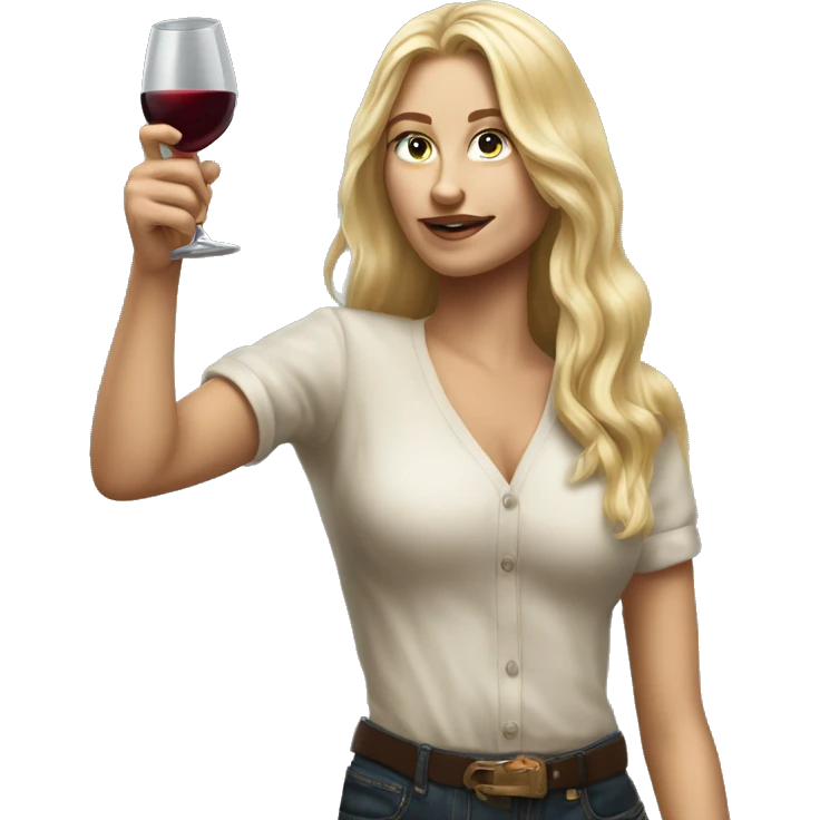 Blonde women with LONG HAIR holding Wine, ,POINTING YOU FORWARD with her HAND with INDEX FINGER, Hyper Realistic emoji