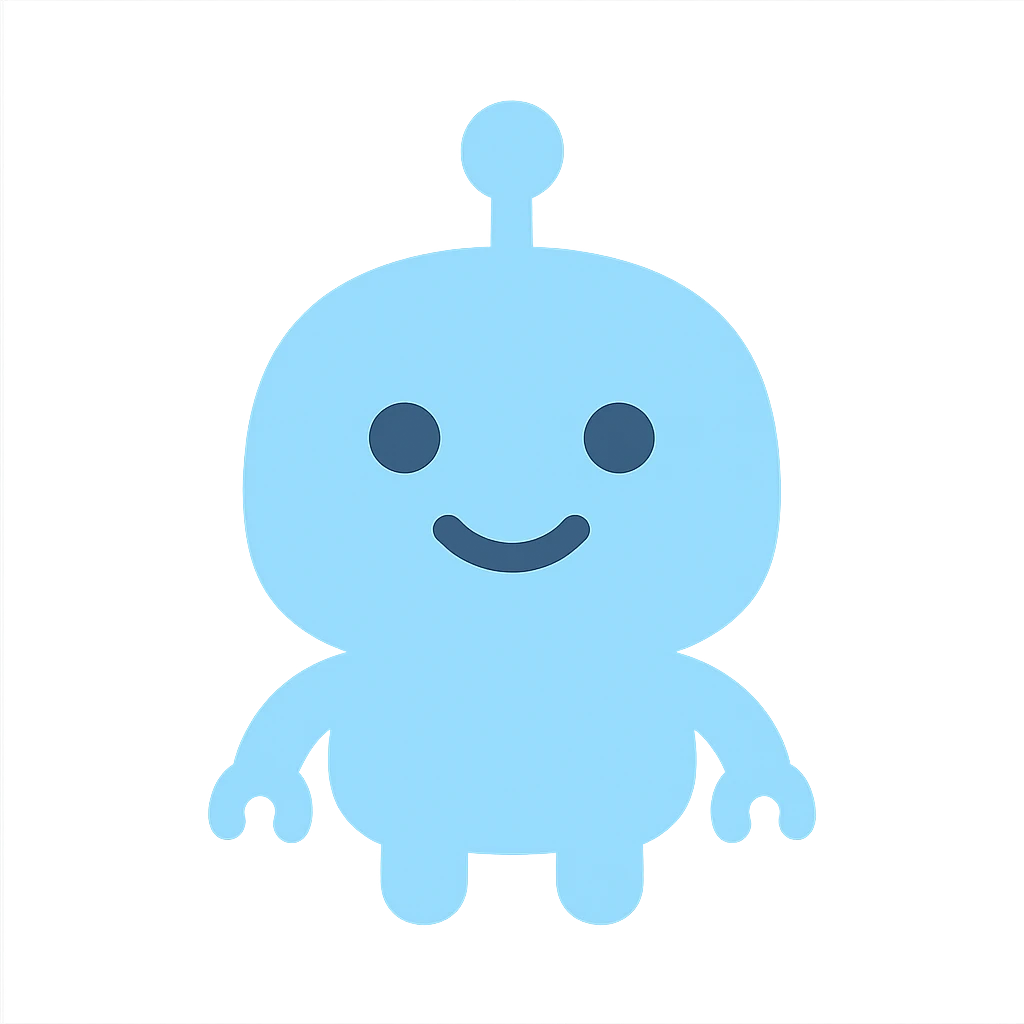 cute robot with round body and smiling face, main color #b0f2f8, color icon style emoji