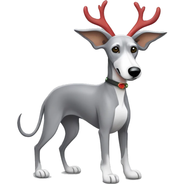 Scruffy grey bedlington whippet wearing antlers  emoji