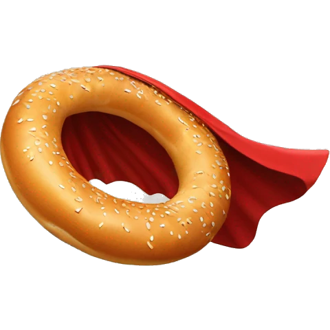 flying bagel with a red cape emoji