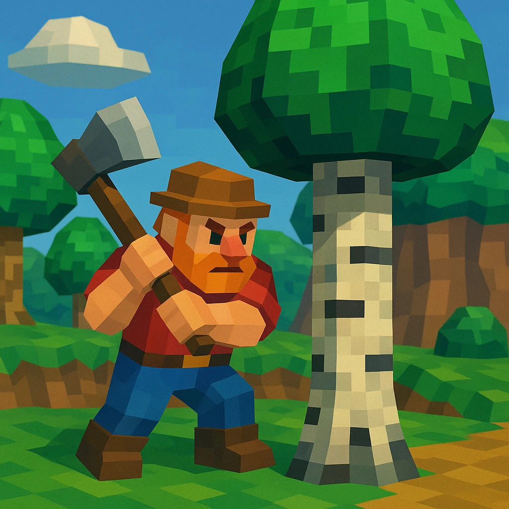 Lumberjack chopping down a birch tree.
 emoji