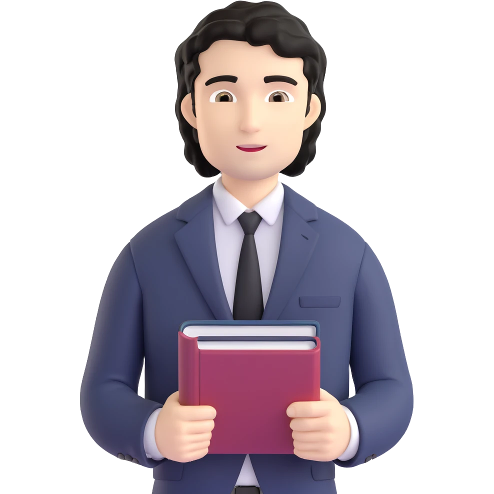 Professional 35-year-old man with black wavy hair, stubble, strong jawline, white skin tone, wearing smart casual business attire, holding a business book, with a confident approachable expression emoji