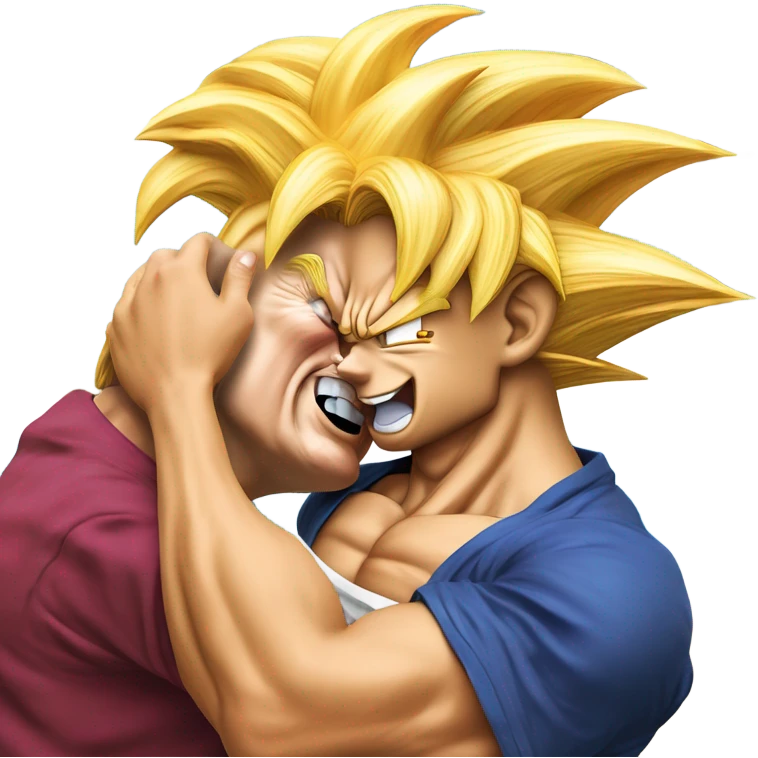 Goku from Dragon Ball, Z, kissing a photo realistic Donald Trump at the beach emoji