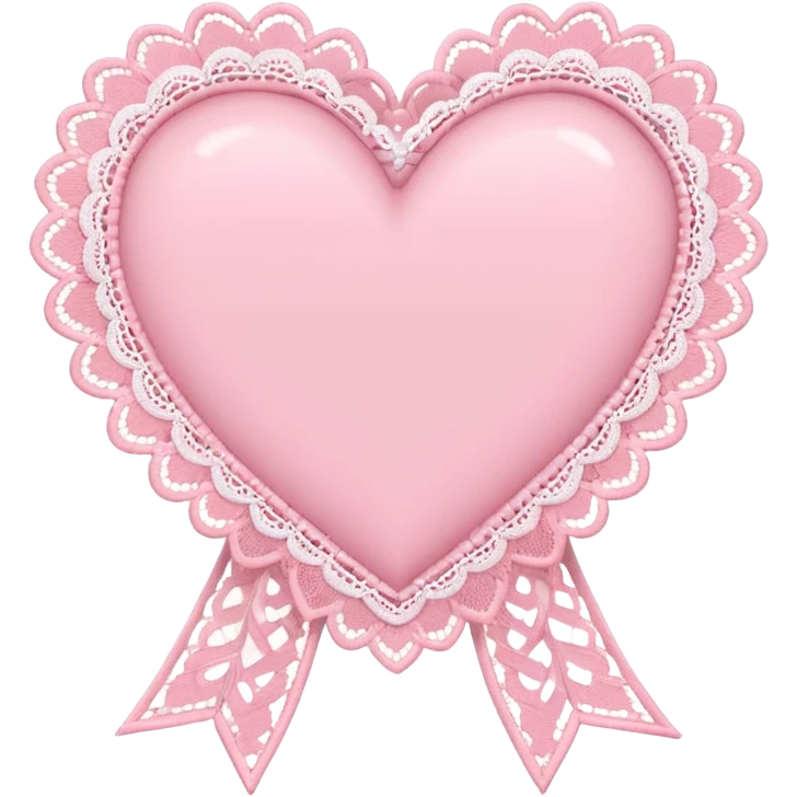 cute baby pink colored heart with lace trimming and with a lace ribbon in the front, on the top left, tilted a bit emoji
