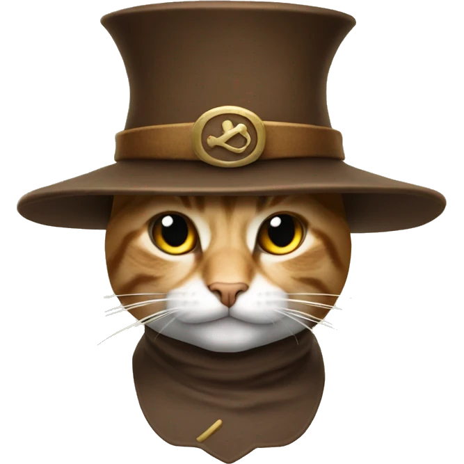 cat with musketeer hat, brown hat emoji