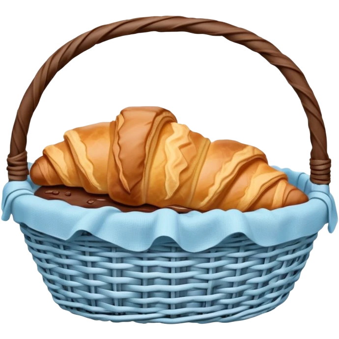 Croissant with poured chocolate in a pale blue wicker basket emoji