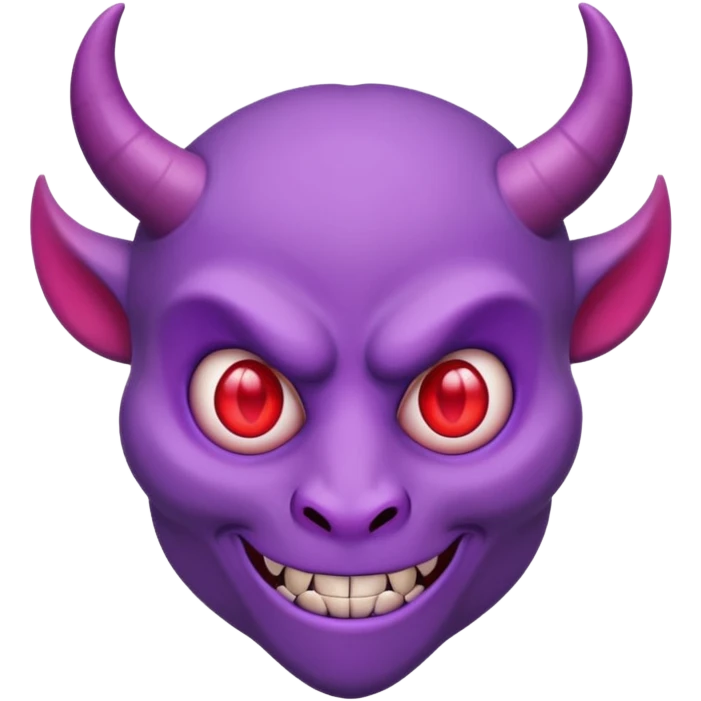 Purple demon emoji with red hearts for eyes,, circular head with horns emoji