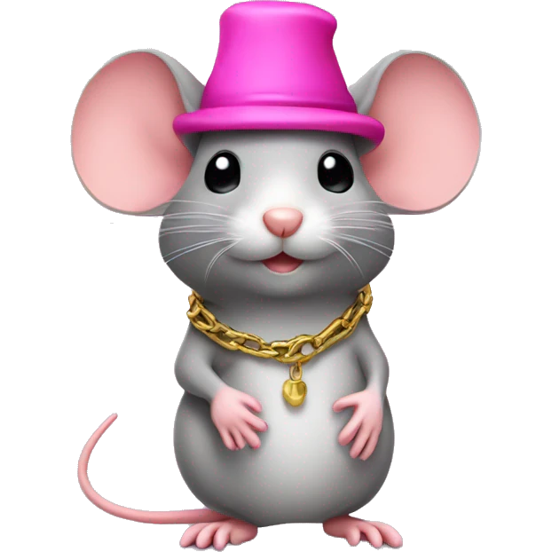 Mouse with little chain and pink hat emoji