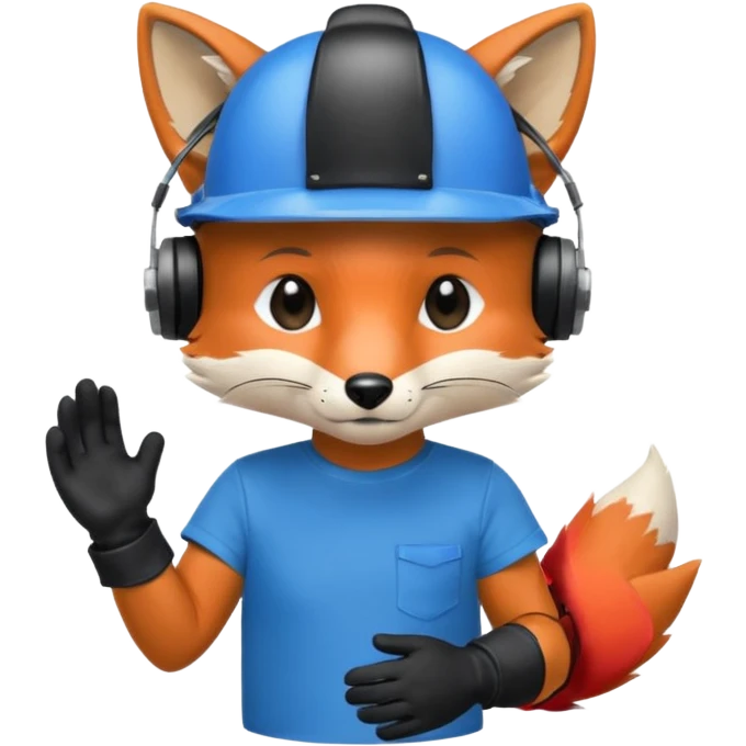 лисенок в каске синей и киней футболке и черных перчатках слушает музыку emoji