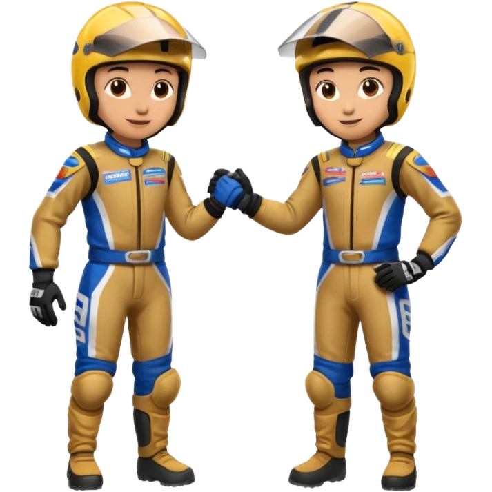 2 dirtbike racers in gear and gloves shaking hands emoji