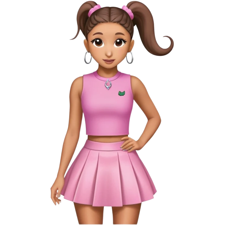 Ariana grande goes to the wicked set wearing a pink croc top and a short pink skirt  emoji