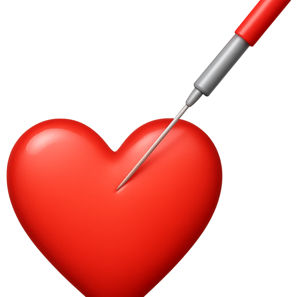 Make the needle much bigger while keeping the heart and overall style the same. Remove the background. emoji