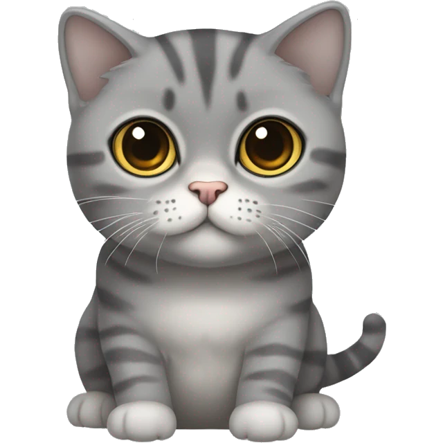 Light dark Grey slightly striped Scottish fold cat with big eyes and long mustache emoji