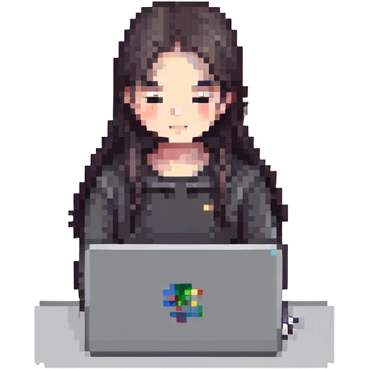 chica con computadora trabajando en una laptop, colores brillantes emoji