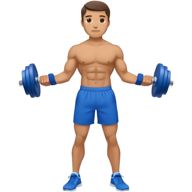 man with blue shorts doing side-lateral raise (T pose) with light dumbbells emoji