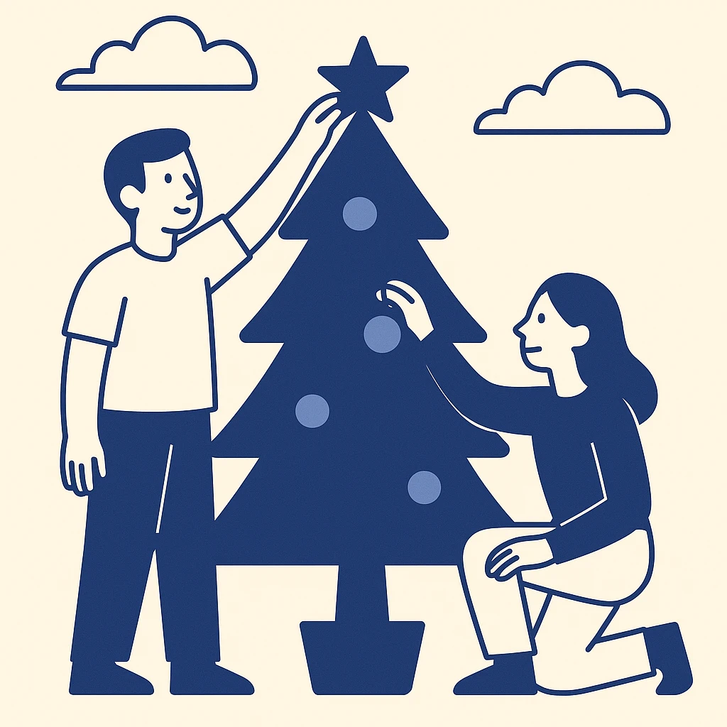 people decorating a Christmas tree emoji