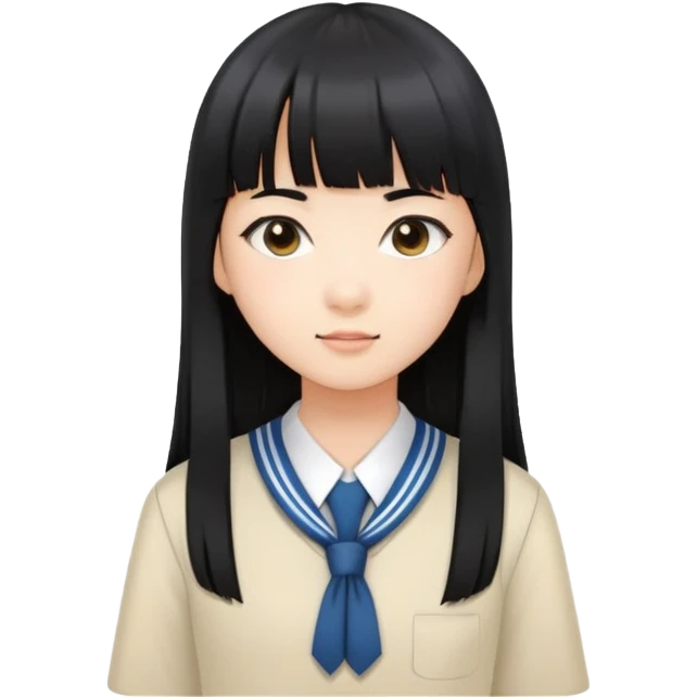 young Asian girl in school uniform, long straight black hair with straight bangs emoji