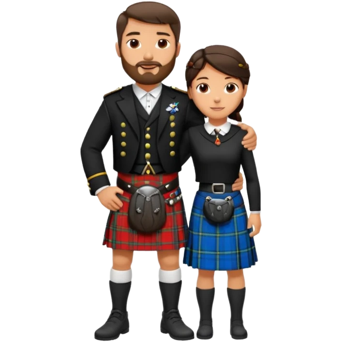scottish man with stubble in kilt with brunette wife emoji