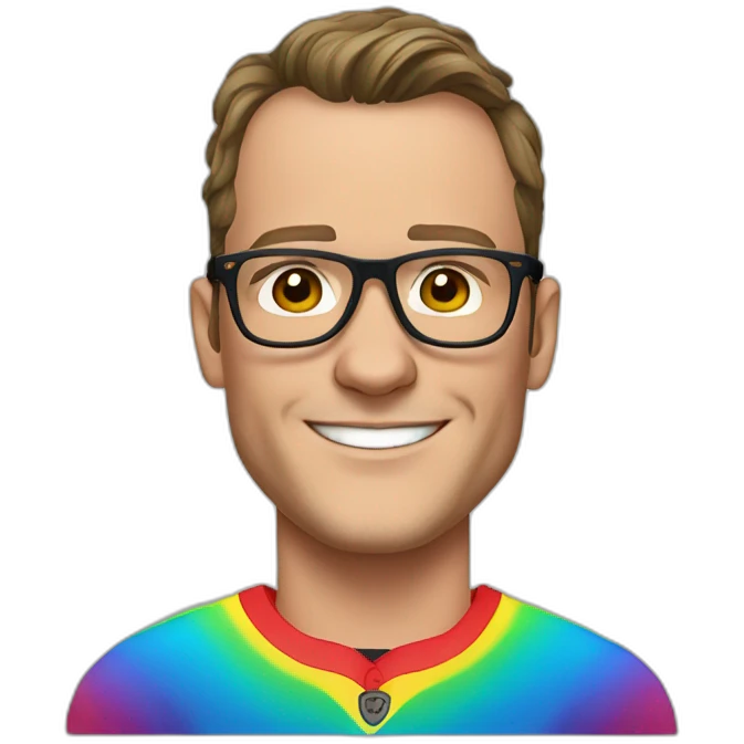 Jonathan Toews wearing glasses and rainbow clothes emoji