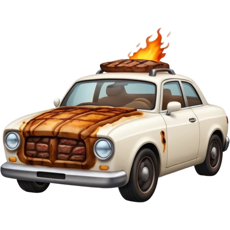 Steak driving a white car emoji