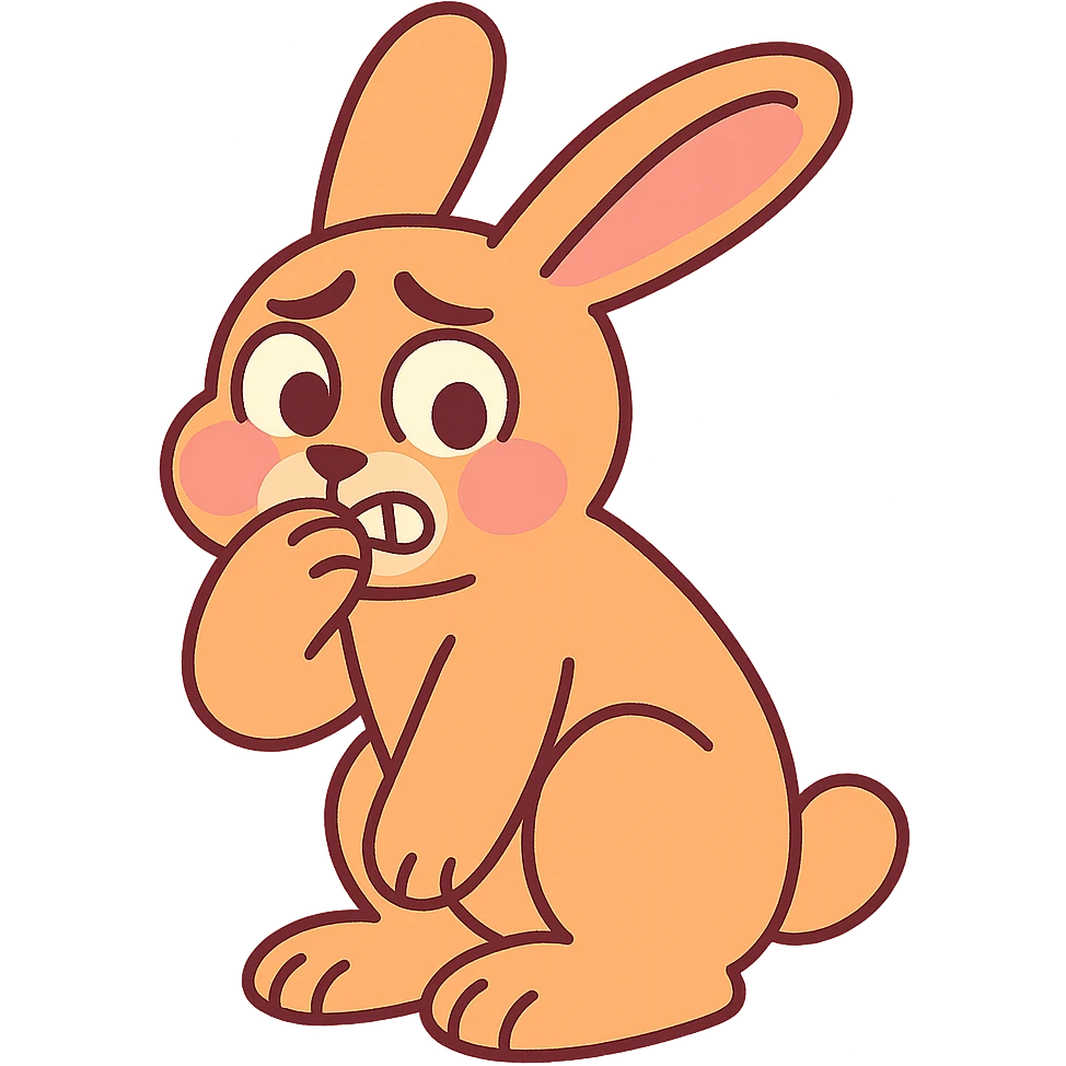 apricot bunny biting paw nervously, full body, pastel-toon style, flawless appearance, no imperfections emoji