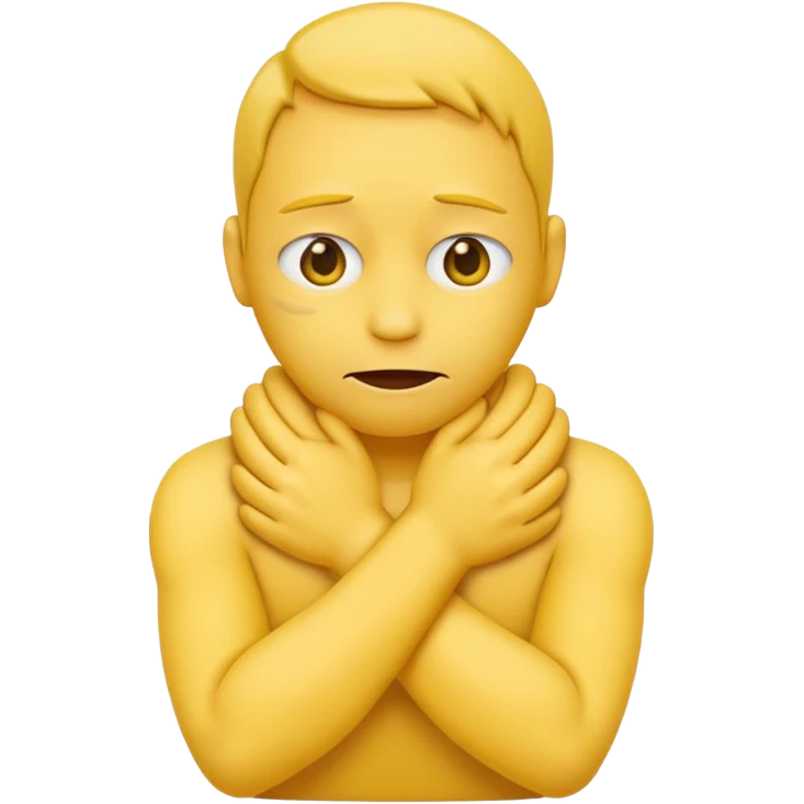 Yellow face emoji strangling itself with 2 arms crossed and hands saround neck emoji