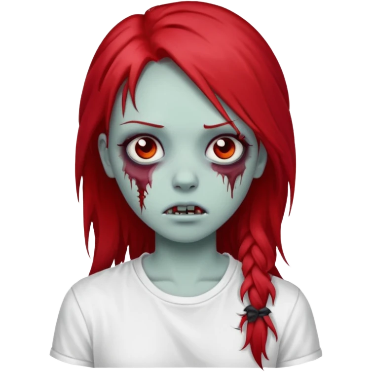 zombie girl with red long emo hair and white shirt emoji