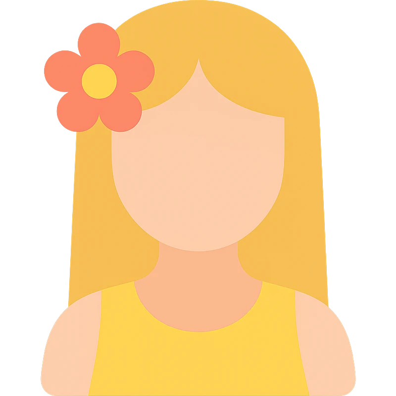girl with straight hair, flower in her hair, summer vibe colored icon emoji