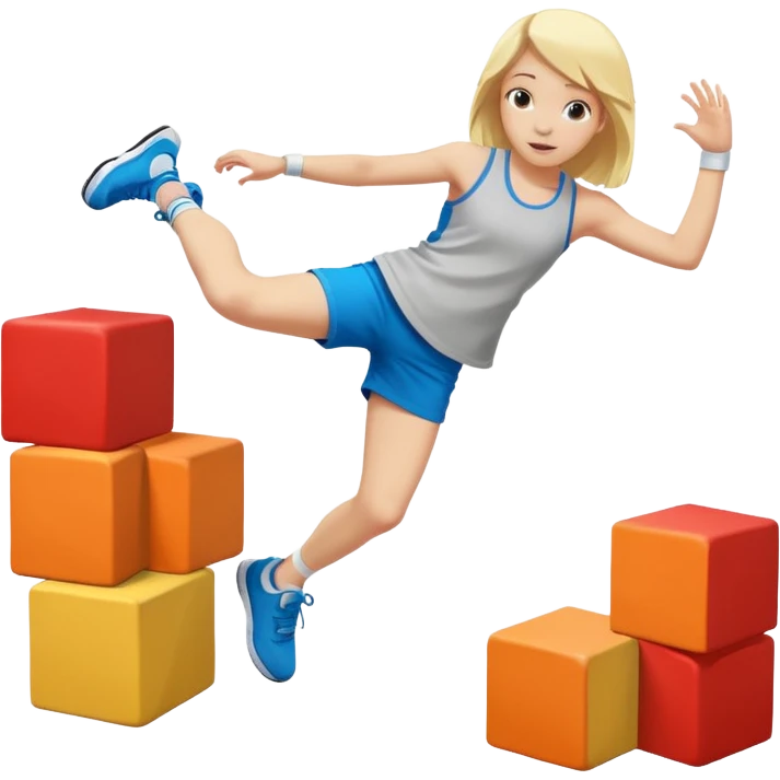 a very young blonde girl doing parkour (color blocks) at kids school emoji