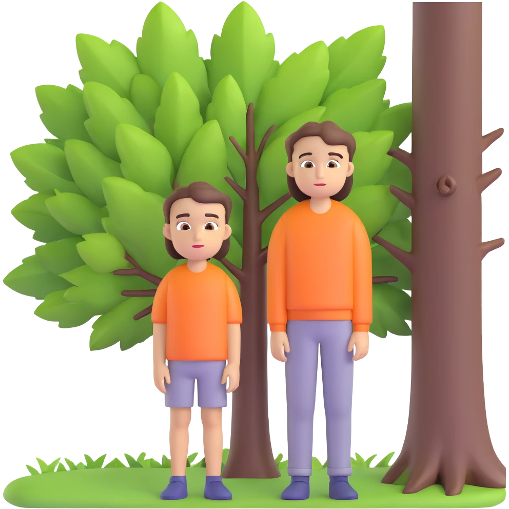 boy with straight brunette hair brown eyes and tree behind emoji
