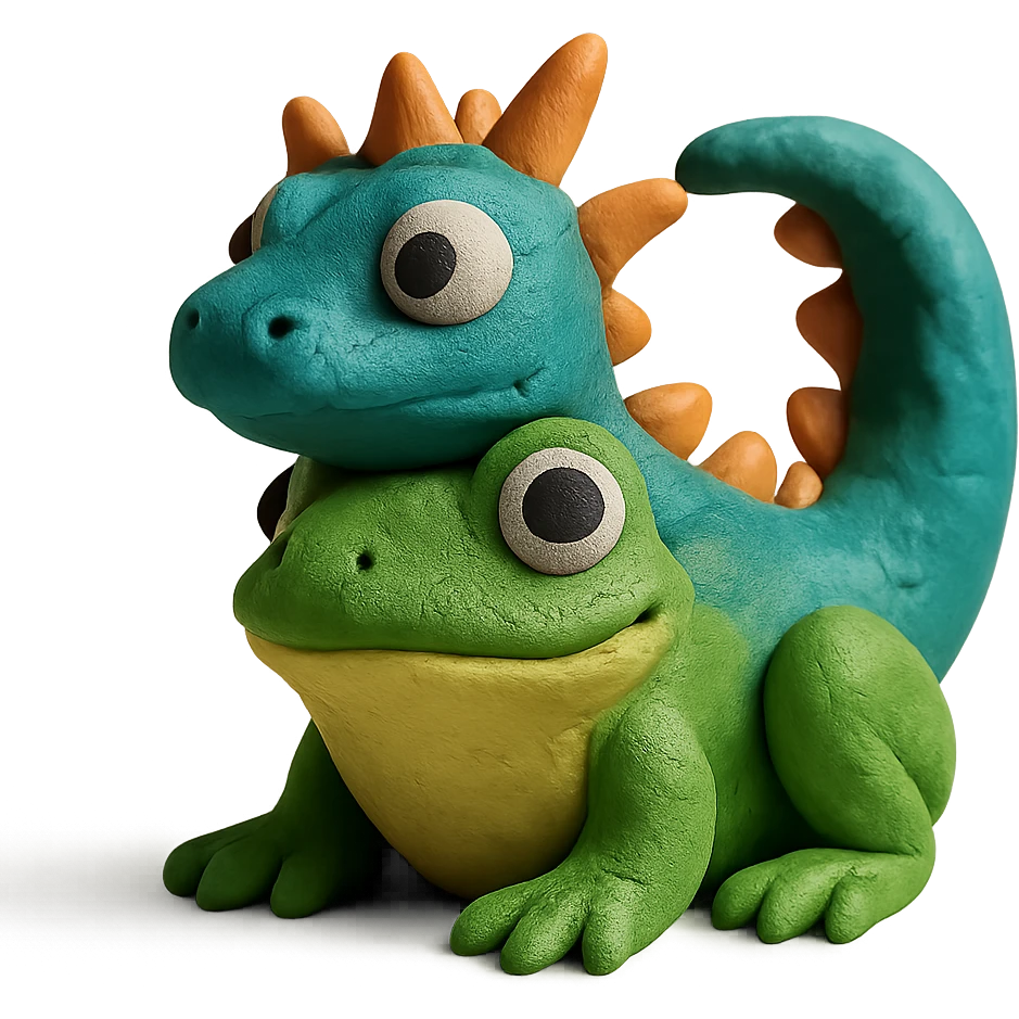 claymation style of a dragon and frog fused together, cute and detailed emoji