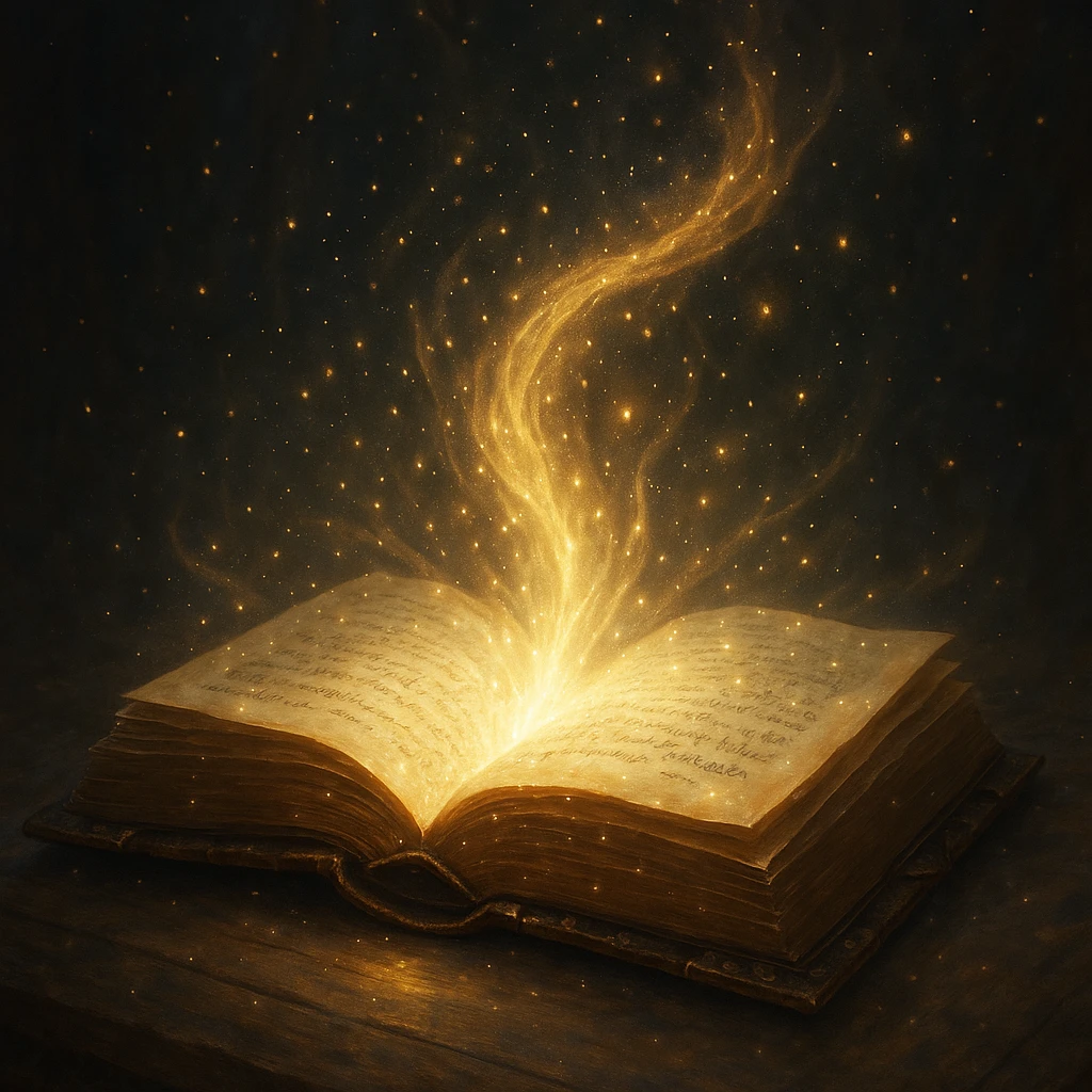 magical glowing book, fantasy, shimmering light, enchanted, mystical aura emoji