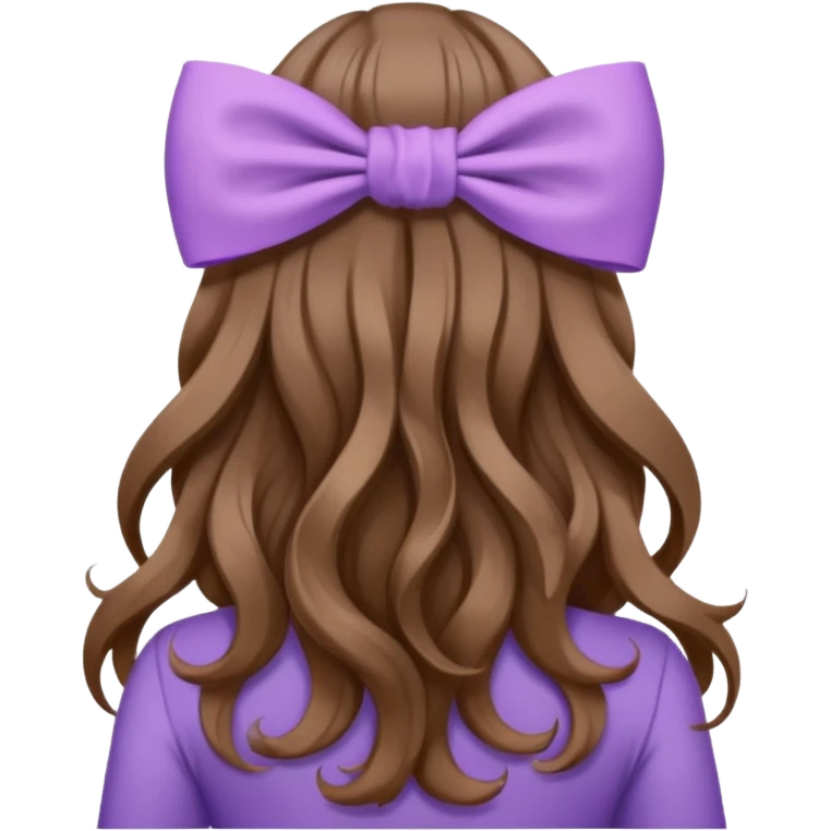 long wavy brown hair from behind with a medium lilac bow emoji