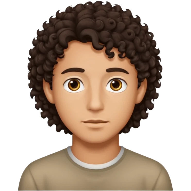 young man with dark brown curly hair, deep set eyes  emoji