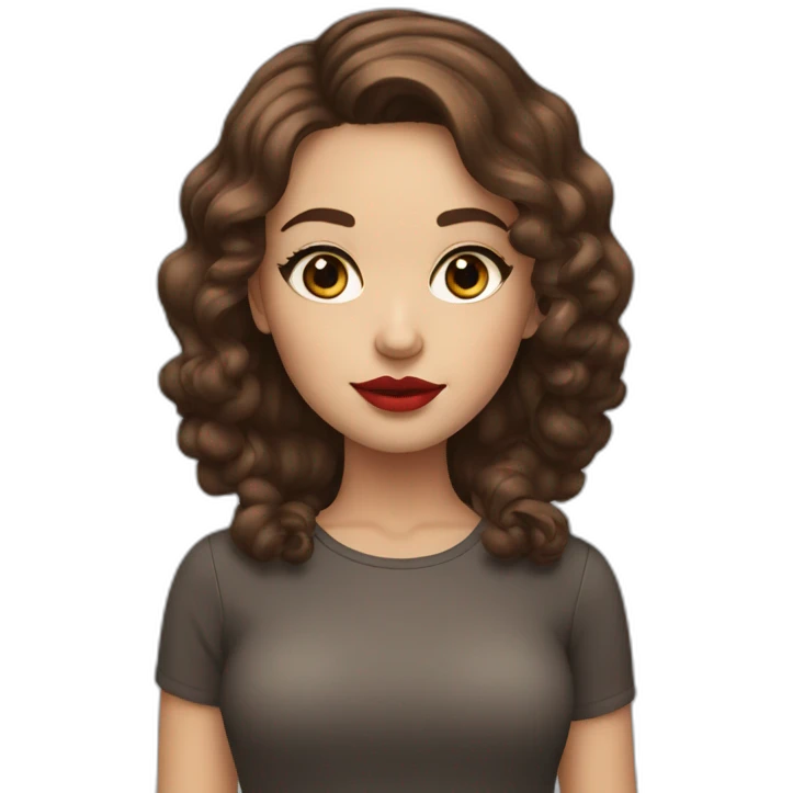 Girl with brown hair and brown eyes with red lipstick and eyeliner emoji